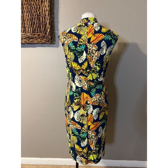 Ellen Tracy Dress 14 Colorful Butterfly Stretch Career Church Washable NEW - Picture 2 of 11